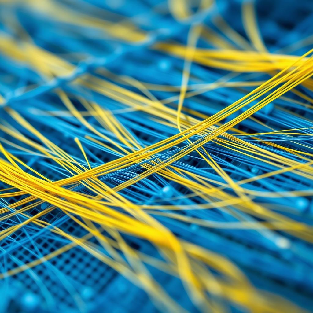 Interwoven blue and yellow threads